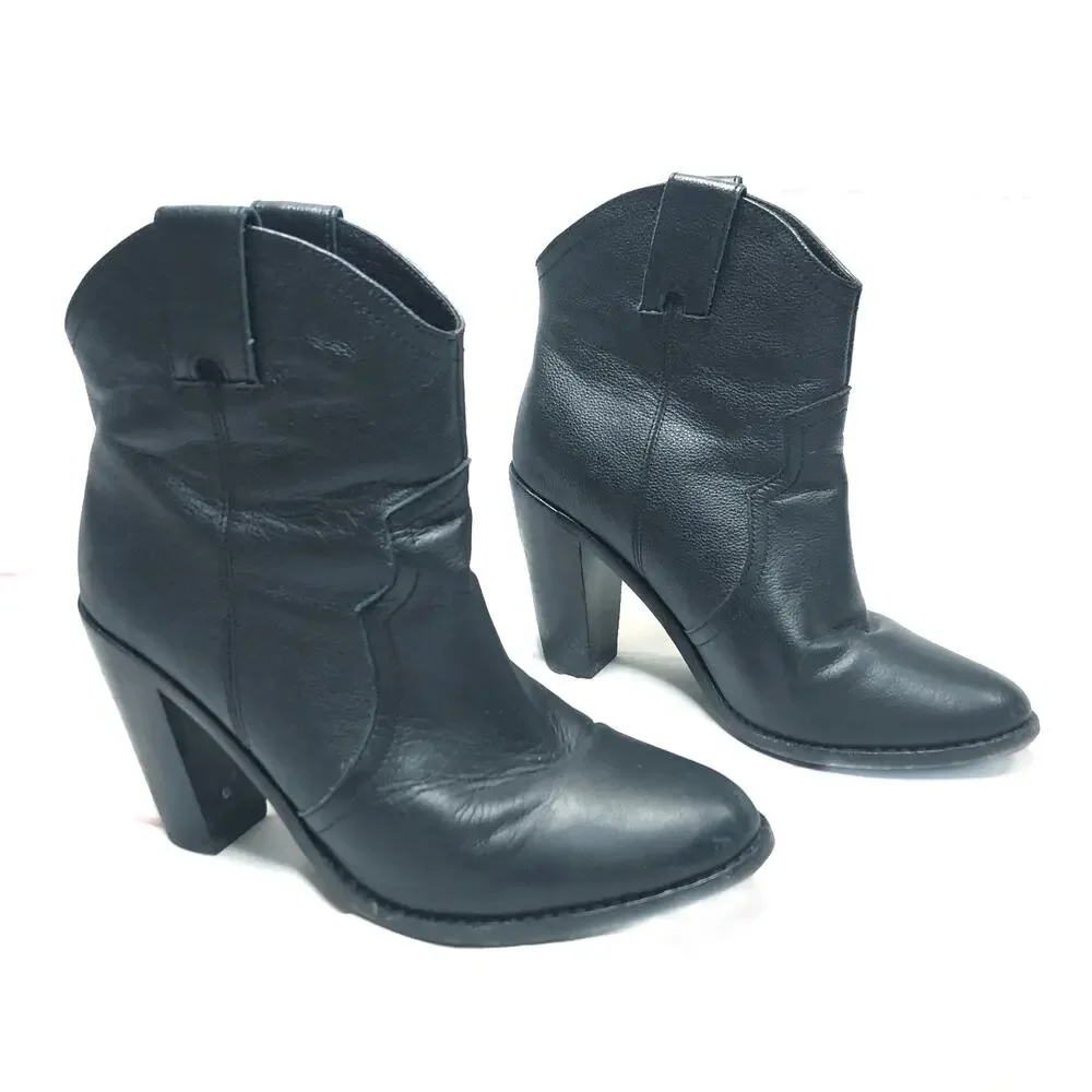 Joie Monte Western Heeled Ankle Boot Black Leather 37.5